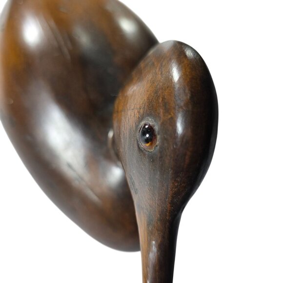 Hand-Carved Wooden Duck Figurine Signed HM 12" Vtg Rustic Decor Sculpture - Picture 4 of 6